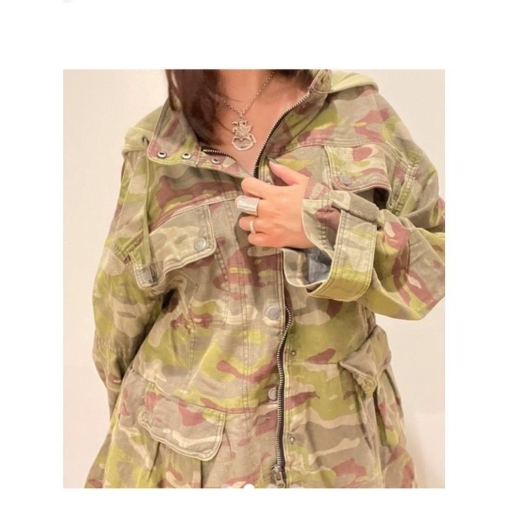 Free People Nocturne Camo Parka Jacket Women's Size S Green Utility Grunge - Picture 3 of 9